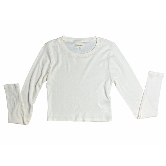 Madewell Fine‎ Ribbed Supercrop Crewneck Ivory Long-Sleeve Tee Size Medium - Picture 7 of 10